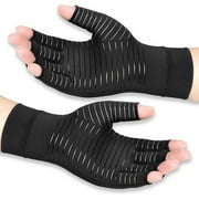 Black Copper Infused Compression Gloves for Arthritis, Extra Finger Length Relieve Pain for All Hand Knuckles, Half Finger Gloves